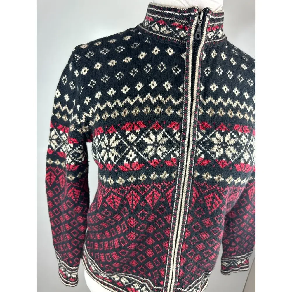 Nomadic Traders Full Zip Cardigan Sweater Red White Black Ramie Cotton Medium - Picture 4 of 16